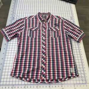 Men's Short-Sleeve Plaid‎ Button-Down Shirt - Navy/Red/White